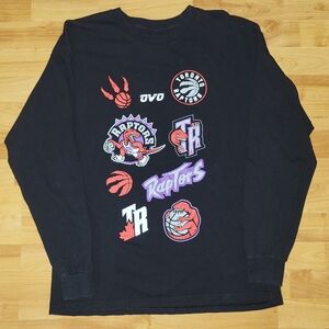 OVO Drake x Raptors Collab, Multi Logo Black Nba Apparel Long Sleeve, Large
